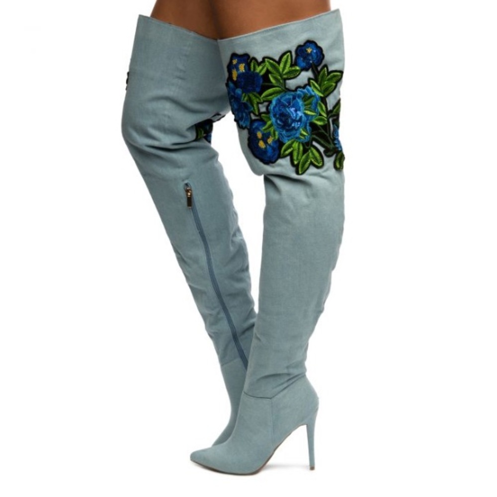 Anne Michelle FLORAL THIGH HIGH BOOTS
